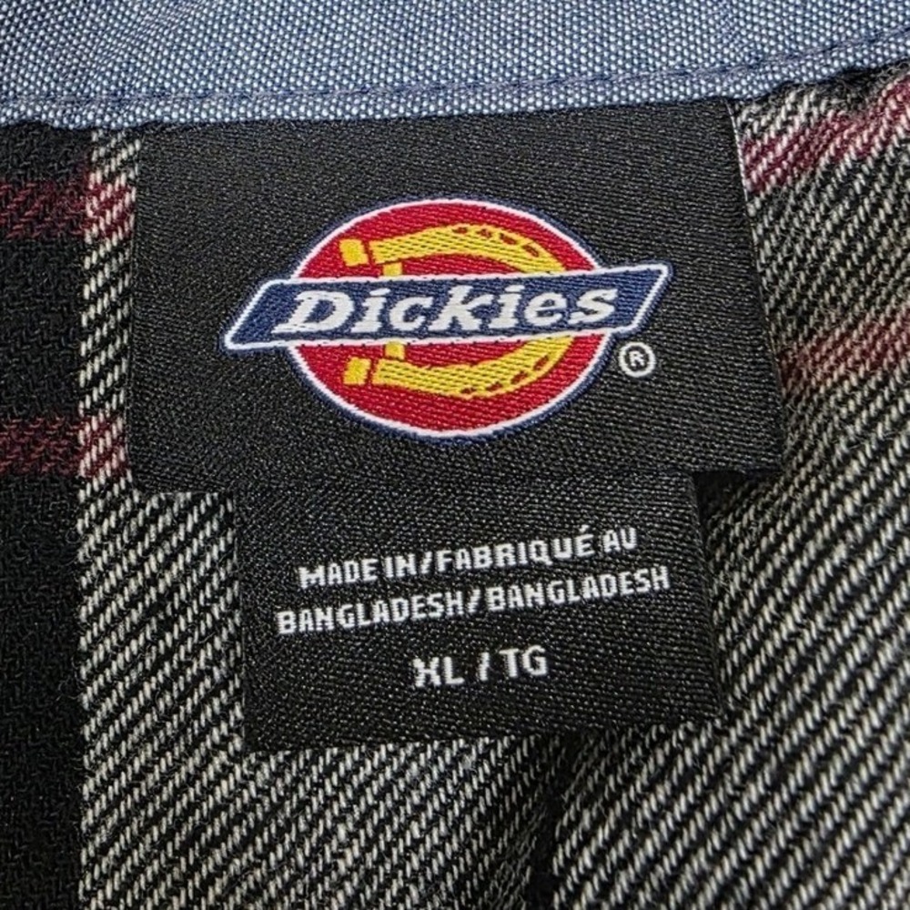 Dickies Womens XL Black White Red Plaid Cotton Flannel Button Up Shirt LS - Picture 3 of 10
